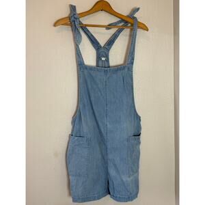 Women's Aerie Blue Front Pocket Tie Straps Short Overalls Romper Size XL
